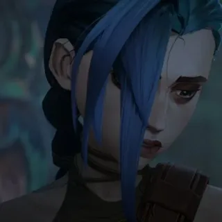 ❄️ 5c107af1 Jinx Arcane Jinx, Arcane, League of Legends, capelli blu, animato telegram sticker