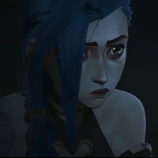 🦋 d4f706e0 Jinx Arcane Anime, Videogioco, League of Legends, capelli blu, triste telegram sticker