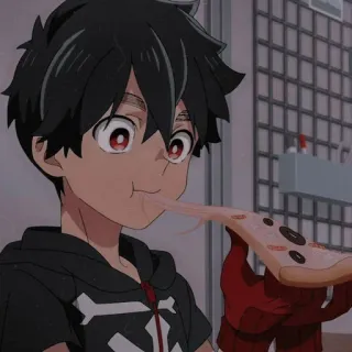 ☠ e7159a79 Аниме, Парень, Ест, Пицца, Мультфильм, Еда, Персонаж whatsapp sticker