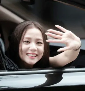 🦋 3441d59b phụ nữ, mỉm cười, vẫy tay, xe hơi, thân thiện, người telegram sticker