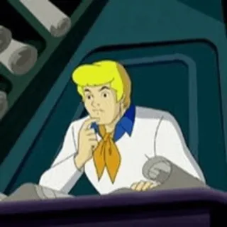🐶 b1d1b10f Fred Jones Scooby Doo мультфильм, тайна, размышления, планирование, фургон, скуби telegram sticker