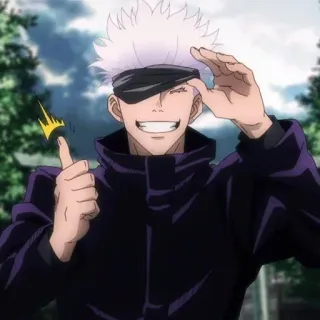 ➿ 07f7fc58 Satoru Gojo Jujutsu Kaisen anime, gojo, jujutsu kaisen, thumbs up, blindfold telegram sticker
