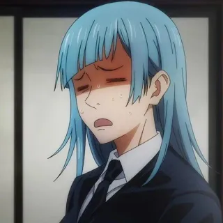 ➿ 8fa355fa Mei Mei Jujutsu Kaisen anime, blue hair, suit, sorcerer, tired, embarrassed telegram sticker