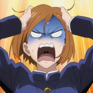 ➿ a35bc97b Nobara Kugisaki Jujutsu Kaisen anime, angry, stressed, cartoon, expression, anime girl telegram sticker