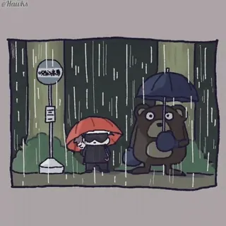 ☔️ 7acdfccb 咚滋冰淇淋 rain, umbrella, bus stop, bear, cartoon, ice cream telegram sticker