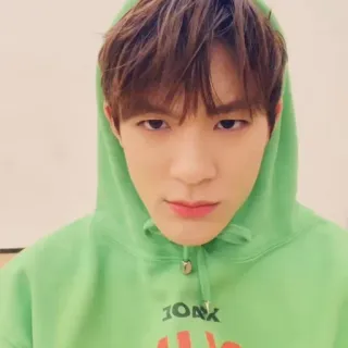 🤟 6af4d2c4 portrait, man, green hoodie, korean, teen, asian whatsapp sticker
