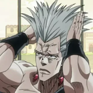 😒 95762b91 Jean Pierre Polnareff JoJo's Bizarre Adventure 애니메이션, 캐릭터, 폴나레프, 죠죠, 죠죠의 기묘한 모험, 실버 채리엇 telegram sticker