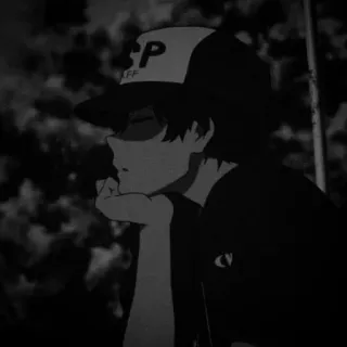 🎵 0356cd38 CP Anime, Junge, Schwarzweiß, Mütze telegram sticker