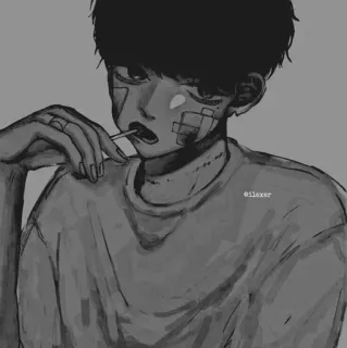 🎵 36a13479 ilexer Anime Junge, Lutscher, Verbände, Monochrom, Porträt telegram sticker