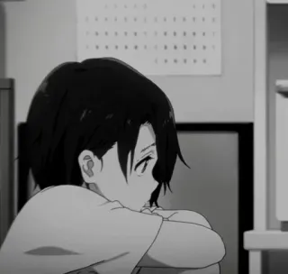 🎵 72d16964 Anime, Traurig, Mädchen, Schwarzweiß, Nachdenklich, Charakter, Manga, Emotional telegram sticker
