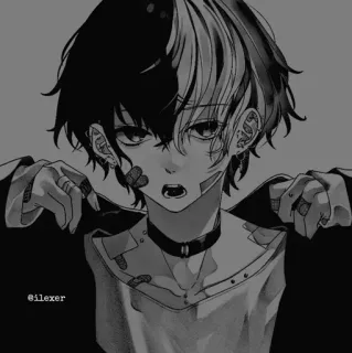 🎵 89aff73a @ilexer Anime, Manga, Junge, Schwarzweiß, Charakter, Illustration, Kunst telegram sticker
