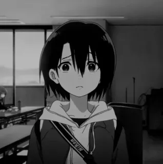 🎵 929a1877 Anime Mädchen, Schule, Ernst, Schwarzweiß, Traurig, Japanischer Anime telegram sticker