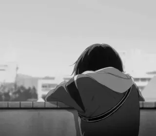 🎵 94537fa3 Anime, Mädchen, Traurig, Blick, Himmel, Schwarzweiß telegram sticker