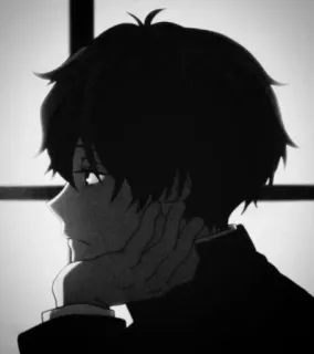 🎵 cca87aa2 Anime, Junge, traurig, monochrom telegram sticker