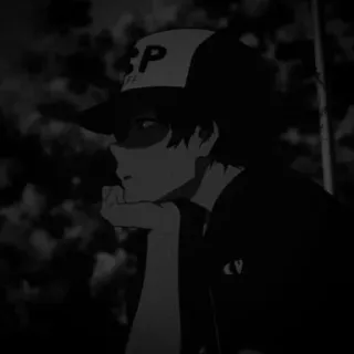 🎵 e90761f4 P Anime, Junge, Monochrom, Hut telegram sticker