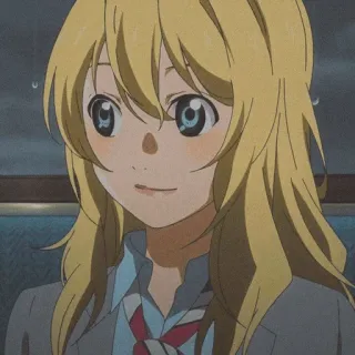 🩰 3341da1c Kaori Miyazono Your Lie in April animé, fille, souriant, cheveux blonds, yeux bleus telegram sticker