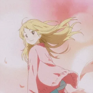 🩰 9692353b animé, fille, cheveux blonds, fleurs, rose telegram sticker