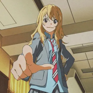 🩰 aa1a9b78 Kaori Miyazono Your Lie in April Anime, Montrer du doigt, Kaori Miyazono, Your Lie in April, Personnage telegram sticker