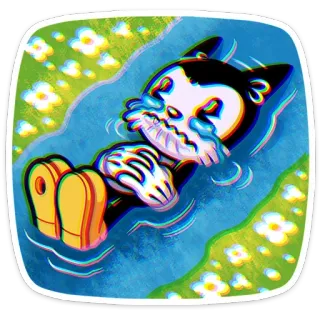 😭 36dae48f 만화, 슬픈, 우는, 고양이, 강, 해골, 꽃, 일러스트 telegram sticker