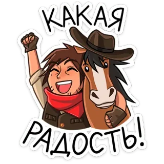 ⭐ 3db8de65 КАКАЯ РАДОСТЬ! dessin animé, cheval, cowboy, joie, bonheur, fête whatsapp sticker