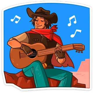 ⭐ af1711a9 Cowboy, Guitare, Musique, Western, Musicien, Chapeau, Dessin animé, Country whatsapp sticker