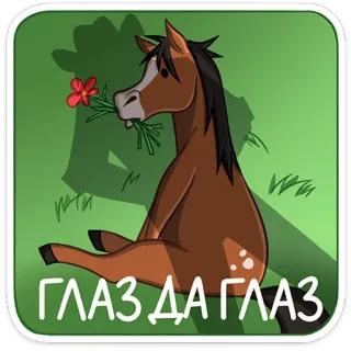 ⭐ fbb8c2ce ГЛАЗ ДА ГЛАЗ cheval, animal, dessin animé, fleur, russe, texte whatsapp sticker