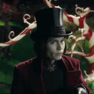 🎩 16e43bff Willy Wonka Charlie and the Chocolate Factory 威利·旺卡, 约翰尼·德普, 巧克力, 糖果, 电影 whatsapp sticker