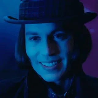 🎩 38c29fa2 Willy Wonka Charlie and the Chocolate Factory 威利·旺卡, 巧克力工厂, 电影角色, 微笑, 帽子 whatsapp sticker