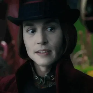 🎩 3b7f947c Willy Wonka Charlie and the Chocolate Factory willy wonka, 约翰尼·德普, 巧克力, 电影, 角色 whatsapp sticker