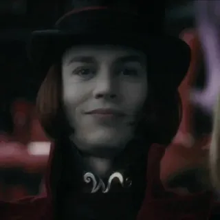 🎩 4f4e822a Willy Wonka Charlie and the Chocolate Factory 威利·旺卡, 查理和巧克力工厂, 约翰尼·德普, 巧克力, 电影, 角色, 电影 whatsapp sticker
