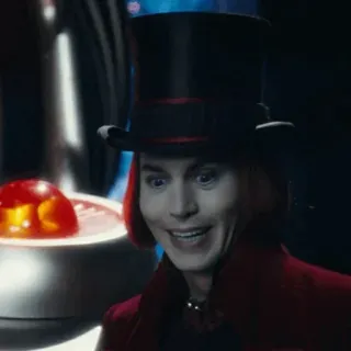 🎩 95aed939 Willy Wonka Charlie and the Chocolate Factory 威利·旺卡, 约翰尼·德普, 巧克力工厂, 电影, 角色, 奇幻 whatsapp sticker