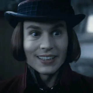 🎩 e7ecd594 Willy Wonka Charlie and the Chocolate Factory 威利·旺卡, 约翰尼·德普, 查理和巧克力工厂, 巧克力, 糖果, 电影 whatsapp sticker