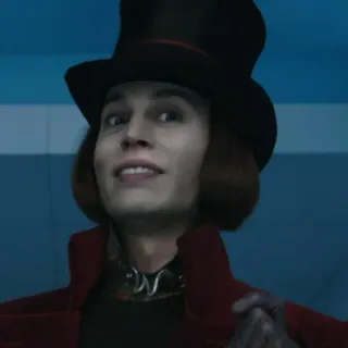 🎩 f96be4ff Willy Wonka Charlie and the Chocolate Factory 威利·旺卡, 约翰尼·德普, 查理和巧克力工厂, 电影, 角色, 巧克力 whatsapp sticker