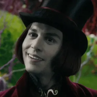 🎩 fa8e6c65 Willy Wonka Charlie and the Chocolate Factory 威利·旺卡, 约翰尼·德普, 巧克力工厂, 电影, 角色 whatsapp sticker