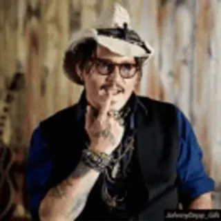 😏 6613ddeb Johnny Depp JohnnyDepp_Girls actor, celebrity, man, glasses, hat telegram sticker