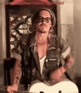 😏 8ea8ab7a Johnny Depp HAPPY INTERNATIONAL DEPP DAY Johnny Depp, International Depp Day, actor, guitar telegram sticker