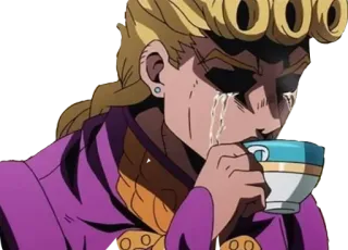😭 0a20acb9 Giorno Giovanna JoJo's Bizarre Adventure anime, crying, drinking, purple, gold telegram sticker