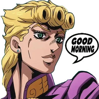 ☀ 74eca4d9 Giorno Giovanna JoJo's Bizarre Adventure GOOD MORNING Anime, Charakter, Morgen, Gruß, Jojos bizarre Abenteuer telegram sticker