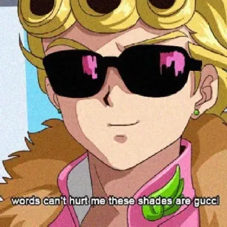 😎 8bbbbcb4 Giorno Giovanna JoJo's Bizarre Adventure words can't hurt me these shades are gucci anime, jojo, giorno giovanna, gucci, sonnenbrille, sonnenbrillen, meme telegram sticker