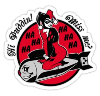 💣 ef816f40 Harley Quinn Hi Puddin! Miss me? harley quinn, schurk, bom, cartoon, dc comics, mis me, puddin telegram sticker