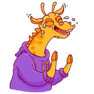 😂 cff9b540 기린, 만화, 동물, 캐릭터, 보라색 후드티, 웃음, 울음 telegram sticker