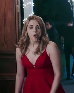 ▪️ 84bd411c wanita, gaun merah, pesta, gaun, tersenyum, prom telegram sticker