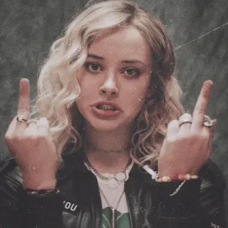 ▪️ d8250d4d jari tengah, gestur ofensif, wanita, potret, rambut pirang, remaja telegram sticker