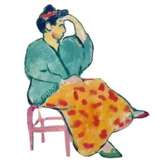🙆 50c9bc9d 女人, 坐着, 椅子, 艺术, 绘画, 人物, 坐, 裙子 telegram sticker
