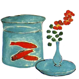 💙 7defc76a 鱼, 金鱼, 花, 花瓶, 艺术, 绘画, 静物 telegram sticker