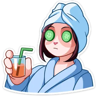 🤔 8ee5790d Spa, Pepino, Relaxamento, Autocuidado, Toalha, Suco, Desenho animado whatsapp sticker