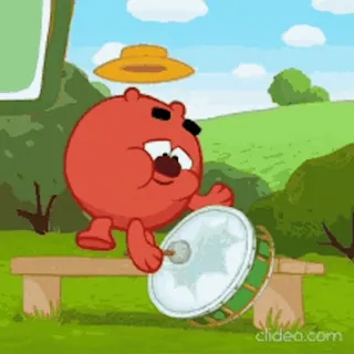 😜 529e8ad9 dessin animé, batterie, musique, personnage rouge, chapeau, animation whatsapp sticker