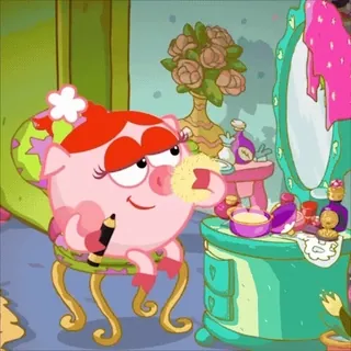 🪞 dc91a844 cochon, dessin animé, maquillage, beauté, coiffeuse, animé whatsapp sticker