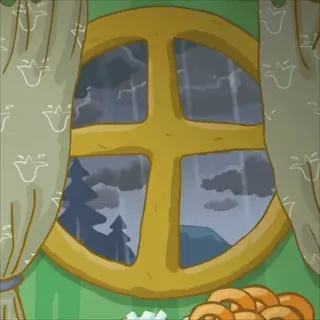 🌧 f54c0d10 fenêtre, pluie, tempête, rideaux, donut, arbre whatsapp sticker