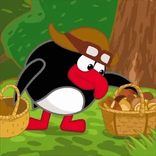 😵‍💫 f7582691 pingouin, champignons, panier, forêt, dessin animé, nature whatsapp sticker